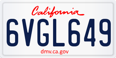 CA license plate 6VGL649