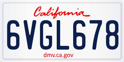 CA license plate 6VGL678