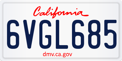 CA license plate 6VGL685