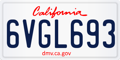 CA license plate 6VGL693