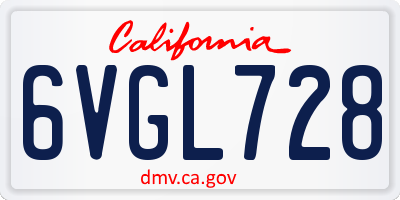 CA license plate 6VGL728