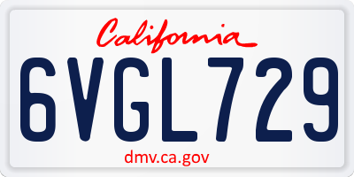 CA license plate 6VGL729