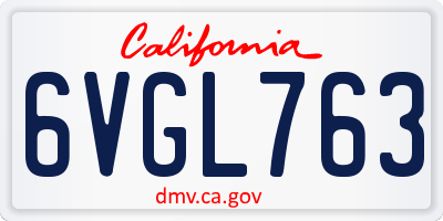 CA license plate 6VGL763