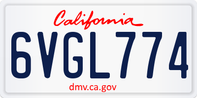 CA license plate 6VGL774