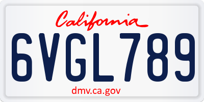 CA license plate 6VGL789