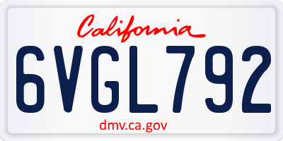 CA license plate 6VGL792