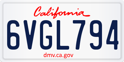 CA license plate 6VGL794