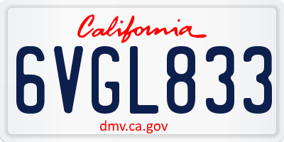 CA license plate 6VGL833