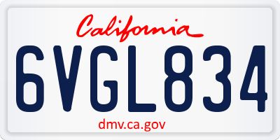 CA license plate 6VGL834