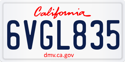 CA license plate 6VGL835