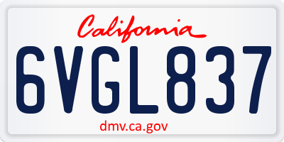 CA license plate 6VGL837