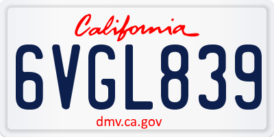 CA license plate 6VGL839