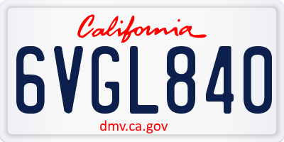 CA license plate 6VGL840