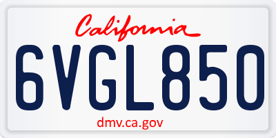CA license plate 6VGL850