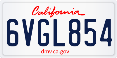 CA license plate 6VGL854