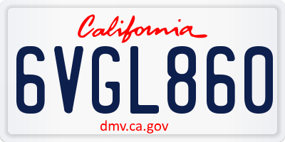 CA license plate 6VGL860