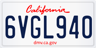 CA license plate 6VGL940