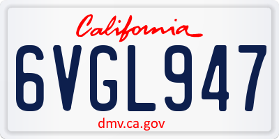 CA license plate 6VGL947