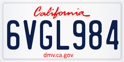 CA license plate 6VGL984