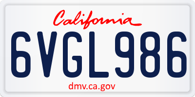 CA license plate 6VGL986