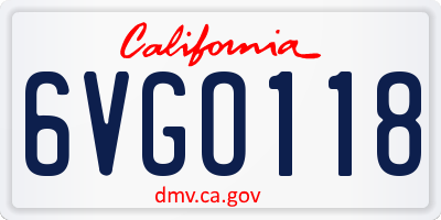 CA license plate 6VGO118