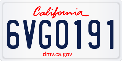 CA license plate 6VGO191