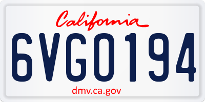 CA license plate 6VGO194