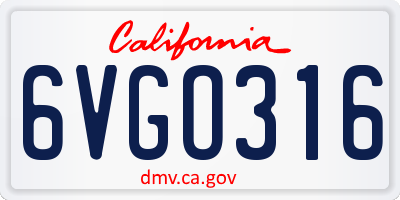 CA license plate 6VGO316