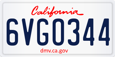 CA license plate 6VGO344