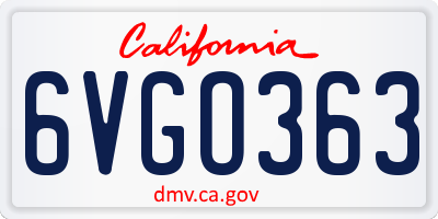 CA license plate 6VGO363