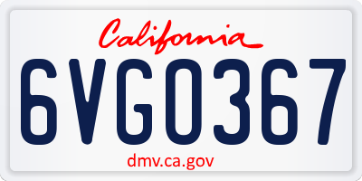 CA license plate 6VGO367