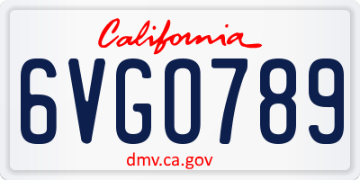 CA license plate 6VGO789