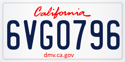 CA license plate 6VGO796