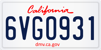CA license plate 6VGO931