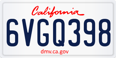 CA license plate 6VGQ398
