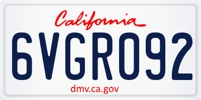 CA license plate 6VGR092