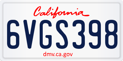 CA license plate 6VGS398