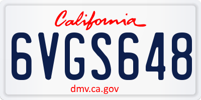 CA license plate 6VGS648