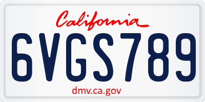 CA license plate 6VGS789