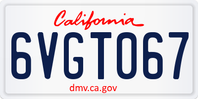 CA license plate 6VGT067