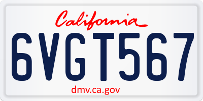 CA license plate 6VGT567
