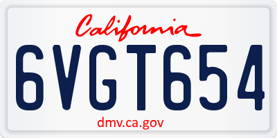 CA license plate 6VGT654