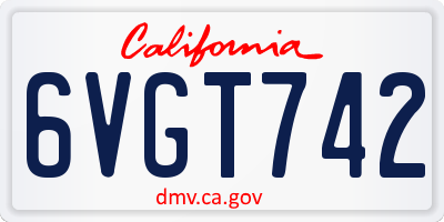 CA license plate 6VGT742