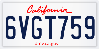CA license plate 6VGT759