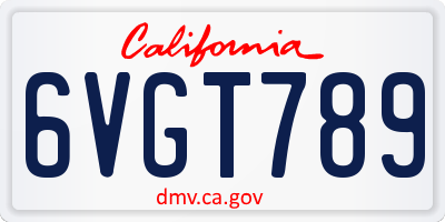 CA license plate 6VGT789