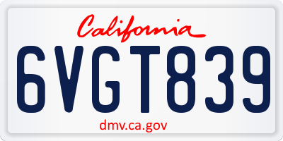 CA license plate 6VGT839