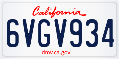 CA license plate 6VGV934