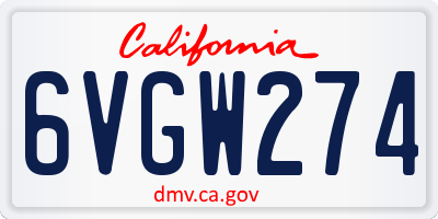 CA license plate 6VGW274