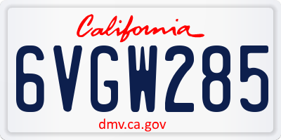 CA license plate 6VGW285