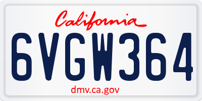 CA license plate 6VGW364